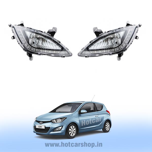 Hyundai i20 (2012 to 2014) Fog Light Assembly with DRLs - Set of 2 (with Wiring Kit & Switch)