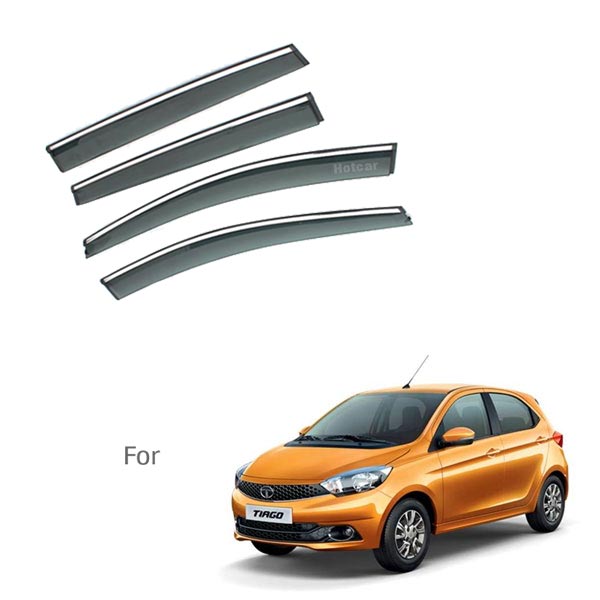 Tata Tiago - Door Visors (Black with Chrome Line)