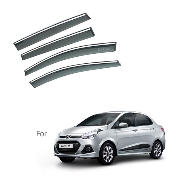Hyundai Xcent - Door Visors (Black with Chrome Line)