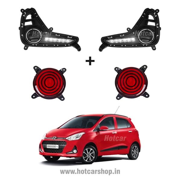 i10 Grand 2018 - Combo of 5 Products - Fog Light DRLs, LED Reflectors, LED Sill Plates, Atmosphere Lights & Scotch Locks