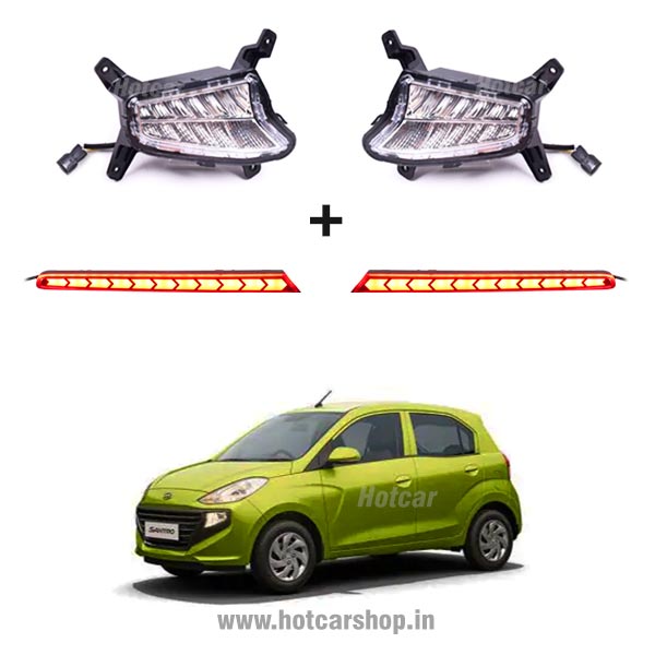New Santro - Combo of 5 Products - Fog Light DRLs, LED Reflectors, LED Sill Plates, Atmosphere Lights & Scotch Locks