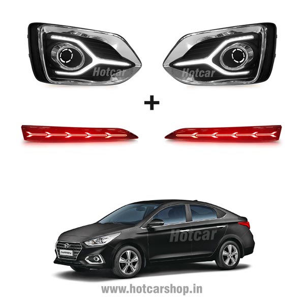 Verna 2018 - Combo of 5 Products - Fog Light DRLs, LED Reflectors, LED Sill Plates, Atmosphere Lights & Scotch Locks