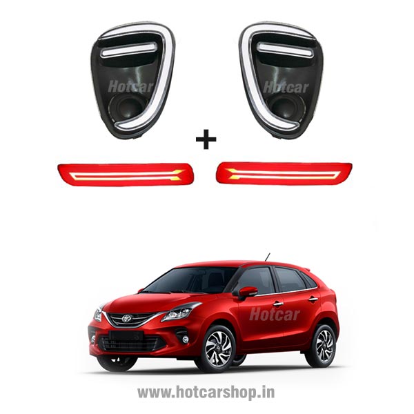 Baleno Facelift - Combo of 5 Products - Fog Light DRLs, LED Reflectors, LED Sill Plates, Atmosphere Lights & Scotch Locks