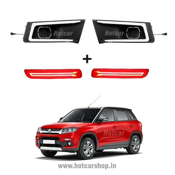 Brezza Type 1 - Combo of 5 Products - Fog Light DRLs, LED Reflectors, LED Sill Plates, Atmosphere Lights & Scotch Locks