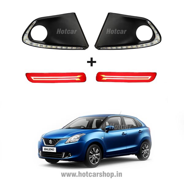 Baleno Old - Combo of 5 Products - Fog Light DRLs, LED Reflectors, LED Sill Plates, Atmosphere Lights & Scotch Locks