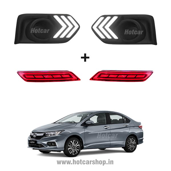 City 2017 - Combo of 5 Products - Fog Light DRLs, LED Reflectors, LED Sill Plates, Atmosphere Lights & Scotch Locks