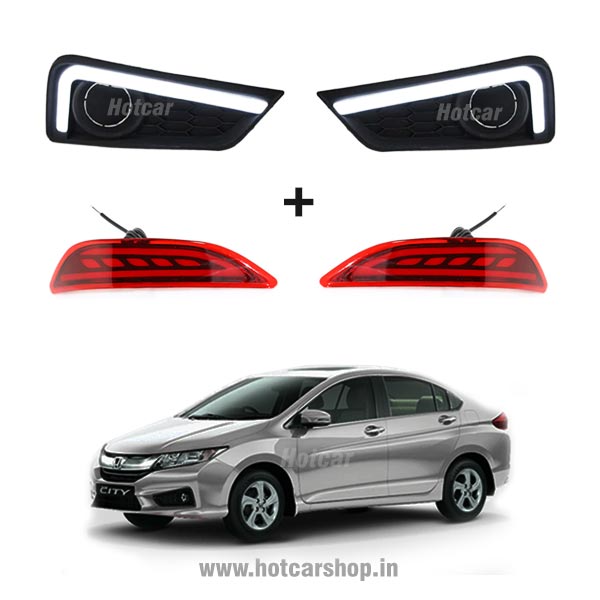City 2014 - Combo of 5 Products - Fog Light DRLs, LED Reflectors, LED Sill Plates, Atmosphere Lights & Scotch Locks
