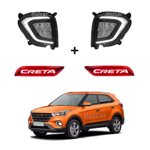 Creta 2018 - Combo of 5 Products - Fog Light DRLs, LED Reflectors, LED Sill Plates, Atmosphere Lights & Scotch Locks