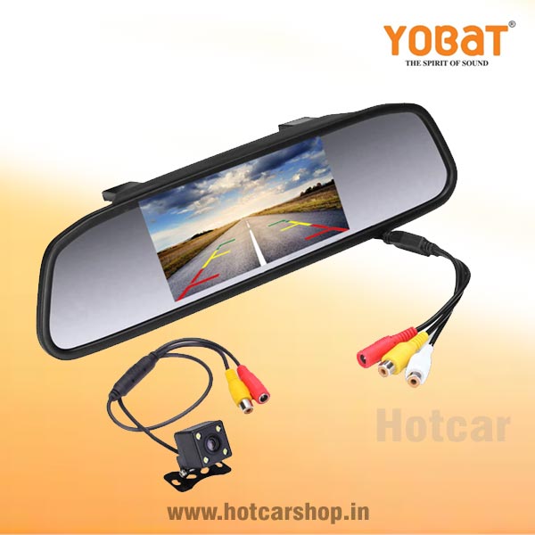 Yobat 5 Inch Mirror Integrated Reverse Parking Display with Camera - With One Year Warranty