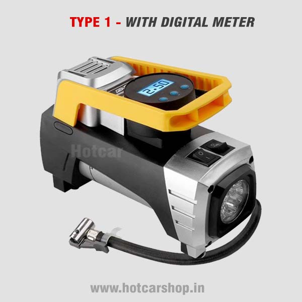 Hotcar Heavy Duty Tyre Inflator with Flashlight - With One Year Warranty
