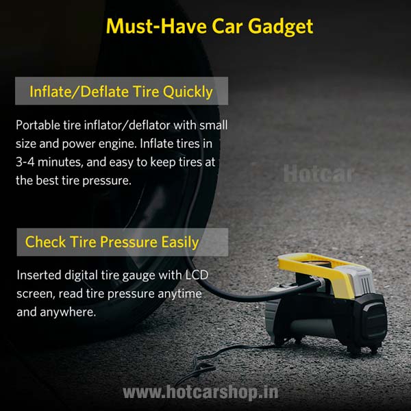 Hotcar Heavy Duty Tyre Inflator with Flashlight - With One Year Warranty