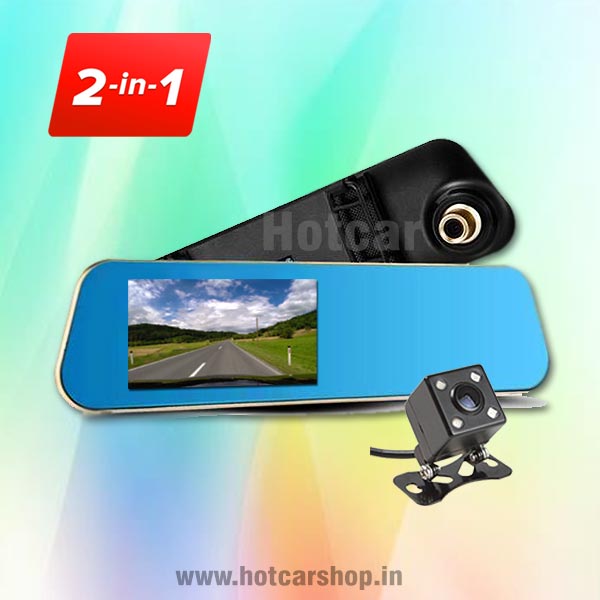 Yobat Mirror Mounted DVR Dash Cam (Dual Front & Rear Recording Function) with One Year Warranty
