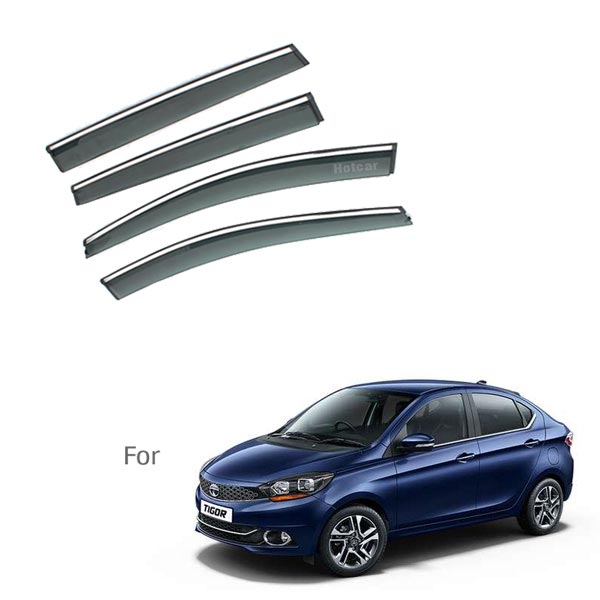 Tata Tigor - Door Visors (Black with Chrome Line)