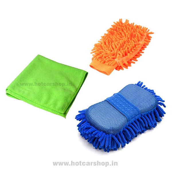 Combo of 1 Microfiber Sponge, 1 Small Microfiber Duster and 1 Microfiber Glove