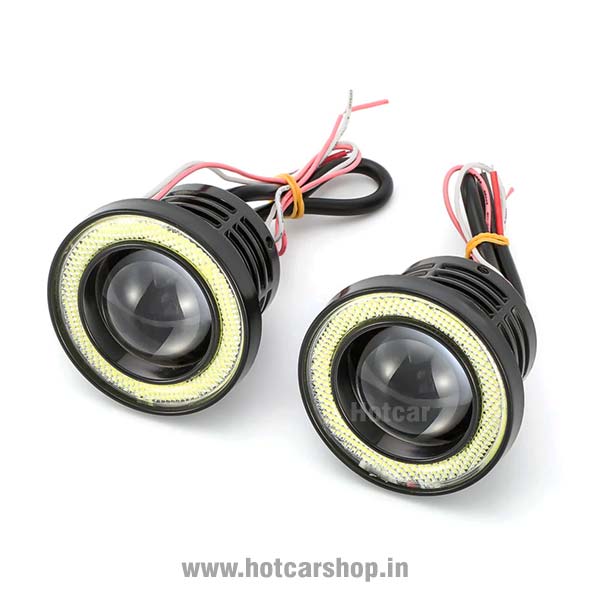 Universal Projector Fog Lights with Halo Ring (Half Metal) - 3.5 inch - With Replacement Warranty