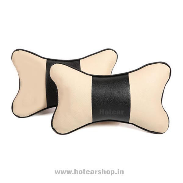 Premium Leatherette Neck Rest - Type 9 - Set of 2 (Black and Beige)